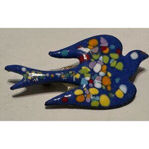 Enamel On Copper Bird Swallow Brooch Pin Jewelry Painted Folk Art